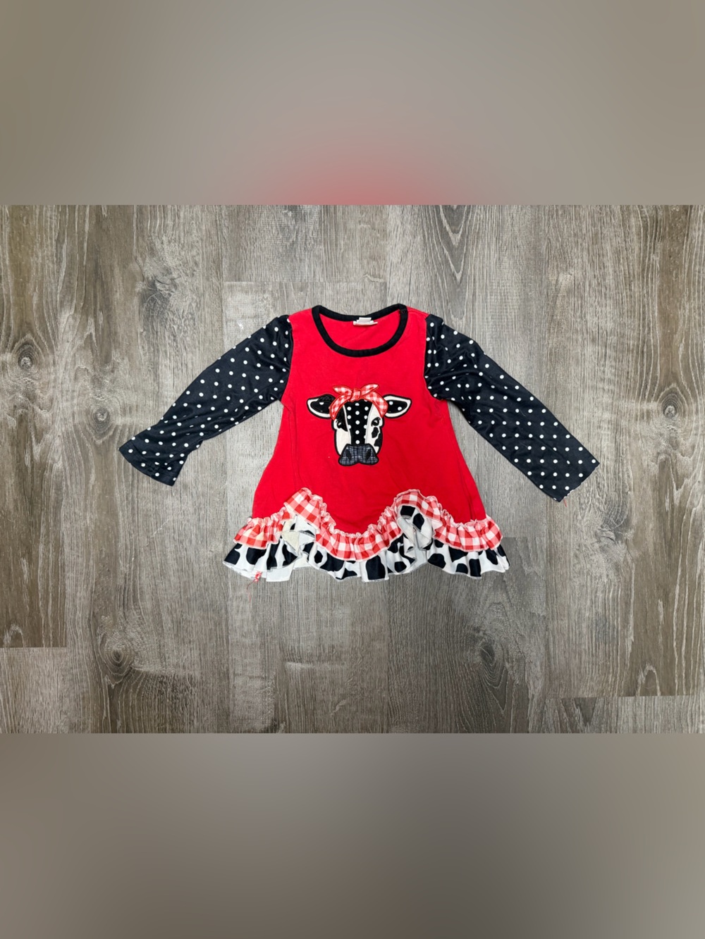 Red Cow Appliqué Ruffled Kids Top